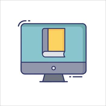 A computer monitor with a book on it vector