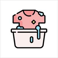 A pink shirt in a washing machine with soap and water vector