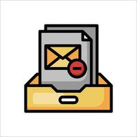 An email icon in a box with a red envelope vector