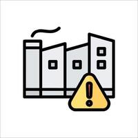A factory with a warning sign and a warning sign vector