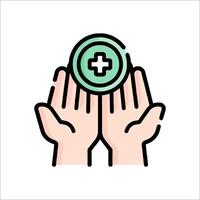 Hands holding a green cross on a white background vector