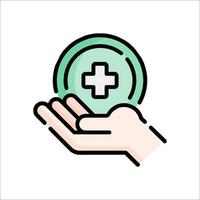 A hand holding a green cross on a white background vector