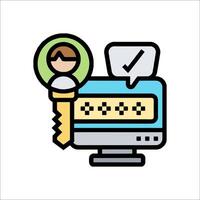 A computer with a key and a keypad icon vector