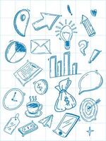 HAND DRAWING DOODLE ART BUSINESS PLAN WITH BLUE BALLPOINT TEXTURE AND WHITE BACKGROUND WITH LIGHT BLUE LINE vector