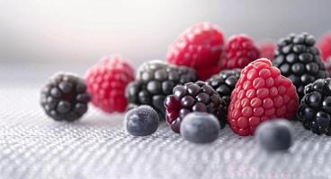 Blackberries and Raspberries on White Background photo