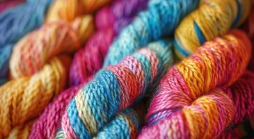 Colorful Yarn Skeins Close Up Photograph photo