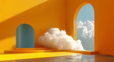 Yellow Archway With Cloud Floating Through in Minimalist Scene photo
