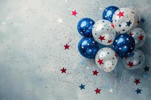 Red, White, and Blue Balloons Scattered With Stars on a White Background photo