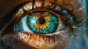 Close-Up Macro Photography of a Blue Eye With a Yellow Iris photo