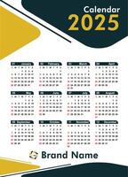 2025 Yearly calendar illustration isolated on white background. vector