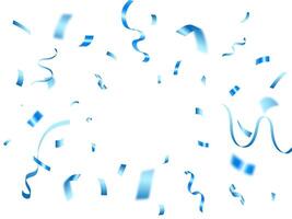 Confetti explosion on background. Shiny blue confetti isolated. Ribbons. Defocused elements. Party, birthday, Holiday banner template vector
