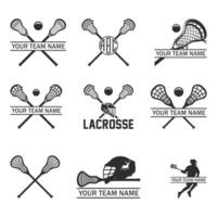Lacrosse logo set with different types of lacrosse equipment vector