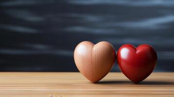 Two Wooden Hearts on Table photo