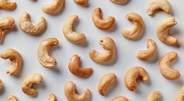 Cashew Nuts Arranged in a Pattern on a White Surface photo