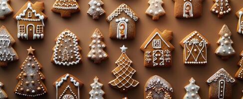 Decorated Gingerbread Cookies On A Brown Surface photo