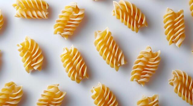 Raw Uncooked Spiral Pasta on a White Surface photo
