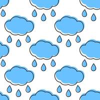 Clouds and Drops Seamless pattern with blue fill not along contour. Rainy weather background texture. Isolated illustration Wrapping, wallpaper or web promo, poster, banner, cards, price, label vector