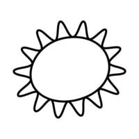 Outline sun with rays Stylized hand drawn icon in trendy minimalism. Sunny weather sign design idea. Isolated illustration Icons, stickers, pointers, posters, cards, tags, labels or web promo vector