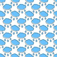 Outline cloud with drops filled not along contour Seamless pattern. Rainy weather background concept. Isolated illustration Wallpaper, wrapping or web, cards, poster, banner or web promo, tags vector