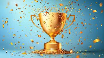 Golden Trophy With White Flowers and Orange Petals photo