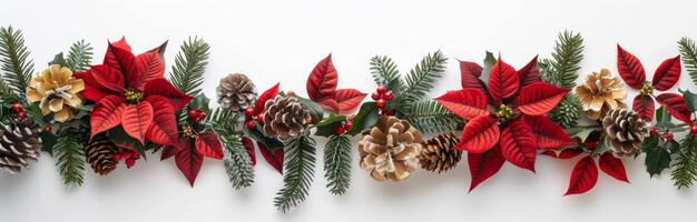 Christmas Garland With Poinsettias and Pine Cones photo
