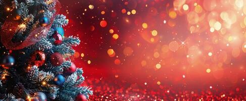 A Decorated Christmas Tree With Red And Blue Ornaments photo