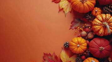 Autumnal Fruit and Leaves on Wooden Surface photo