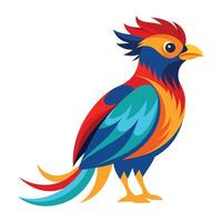 a colorful bird with a red, blue and yellow tail vector