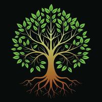 a tree with roots and leaves on a black background vector