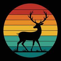 deer silhouette on retro vintage background vector
