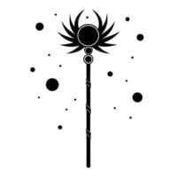 a black and white illustration of a wand with a star on it vector