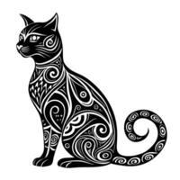 a black and white cat with a patterned design vector