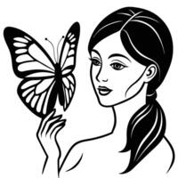 a beautiful woman with a butterfly vector
