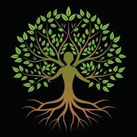 a tree with roots and leaves on a black background vector