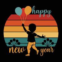 happy new year balloon throwing child silhouette. vector