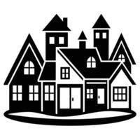 a black and white silhouette of a house with windows vector