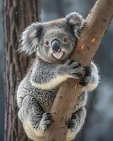 Koala Gripping a Tree Trunk in an Australian Forest photo