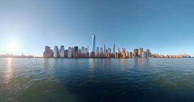 New York City skyline view from across the water on a clear sunny day photo