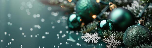Green Christmas Ornaments And Pine Branches photo