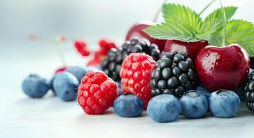 Blackberries and Raspberries on White Background photo