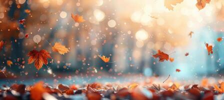Autumn Leaves Falling in Sunlight photo