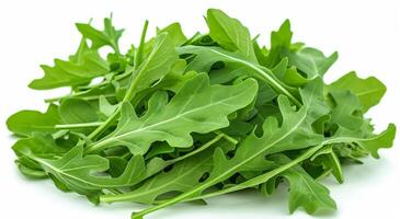 Fresh Green Arugula Leaves Isolated on White Background photo