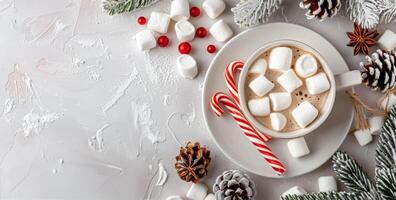 Winter Hot Chocolate With Marshmallows and Candy Canes photo