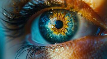 Close-Up Macro Photography of a Blue Eye With a Yellow Iris photo