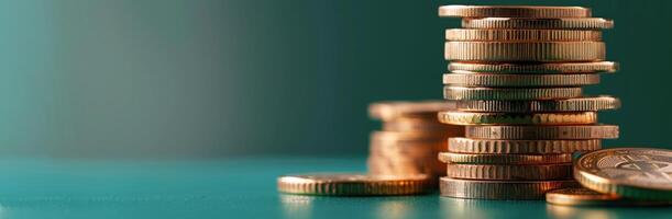 Stack of Gold Coins on Teal Surface photo