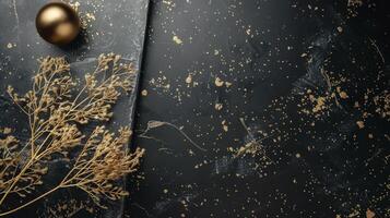 Gold And Black Vases With Dried Flowers photo
