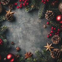 Christmas Frame With Pine Branches photo