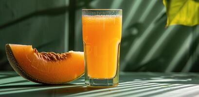 Refreshing Iced Melon Drink With Slices of Ripe Melon photo