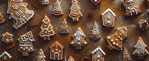 Decorated Gingerbread Cookies On A Brown Surface photo