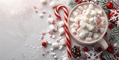 Winter Hot Chocolate With Marshmallows and Candy Canes photo